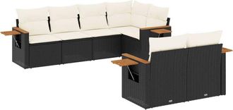 vidaXL Set De Comedor De Jard&iacute;n 7 Pzas Y Cojines Rat&aacute;n Sint&eacute;tico Negro Vidaxl