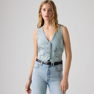 Levi's Tailored Lightweight Denim Vest - Womens - XS - Medium Wash / Summer Job Vest