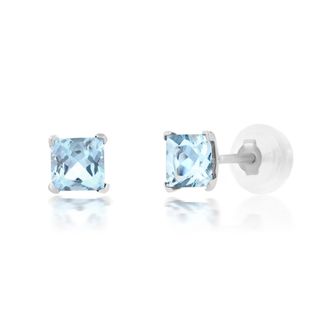 MAX + STONE 14k White Gold Square Princess Cut 4mm Gemstone Stud Earrings