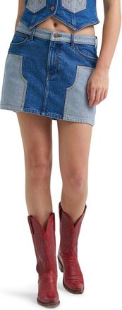 Wrangler Two-Tone Western Denim Miniskirt in Blue Fever at Nordstrom, Size X-Large