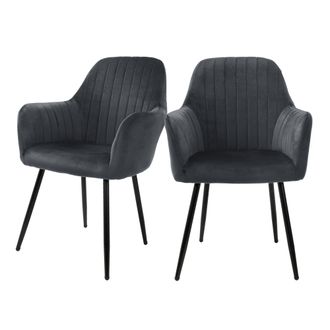 ML Design Ml-design - 2x Sillas De Comedor Color Gris Ergon&oacute;micas, Asiento Tapizado Aspecto De Terciopelo Patas De Metal Con Respaldo Y Reposabrazos Sill&oacute;n Mode