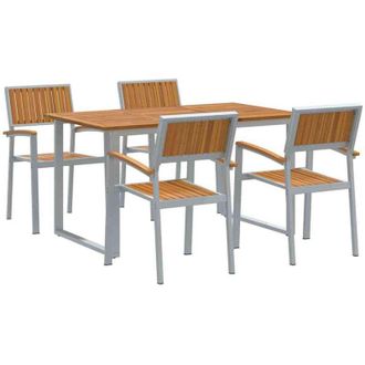 vidaXL Conjunto De Comedor De Jard&iacute;n 5 Pcs Gris Y Marr&oacute;n Vidaxl