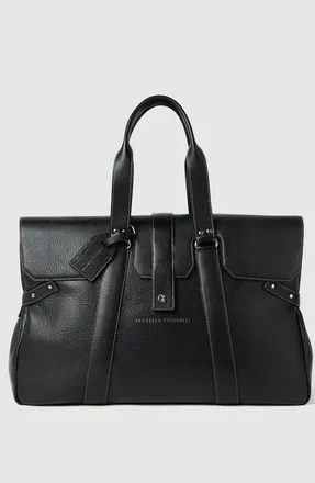 Brunello Cucinelli Grained calfskin Country Weekender bag in Black at Nordstrom