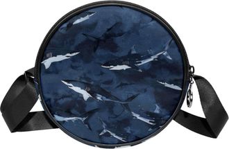 Generic Circle Crossbody Bag for Women, Sharks Small Sling Bag Daypack with Zipper Adjustable Shoulder Straps Casual Ladies Girls Round Purse