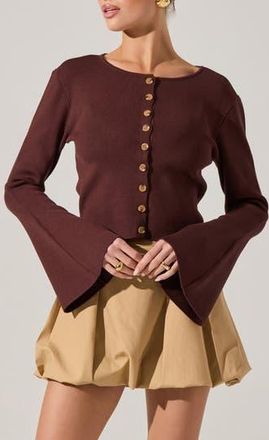 ASTR the Label Nylah Flare Sleeve Cardigan in Brown at Nordstrom Rack, Size Small