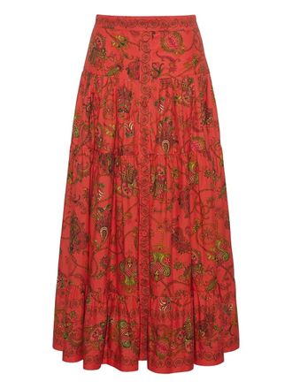 Cara Cara Margarita midi skirt - women - Cotton/Cotton - L - Red