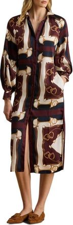 Lauren Ralph Lauren Equestrian Print Long Sleeve Twill Midi Shirtdress in Navy/Cream Multi at Nordstrom, Size 14