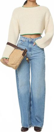 Atelier Delphine Aries Super-Cropped Sweater Top In Ivory/green