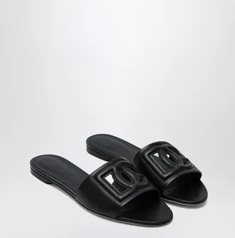 Dolce & Gabbana Dolce&Gabbana Black Leather Slides With Dg Logo