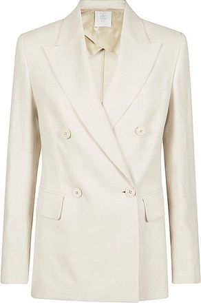 Eleventy Double-Breasted Wool Silk Linen Jacket - female - Eleventy - Blazers - Beige - L - Jackets