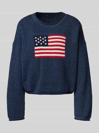 GAP Regular Fit Strickpullover mit Motiv-Stitching Modell Americana in Dunkelblau, Größe S