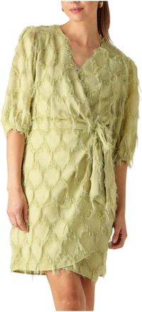 Aaiko Kleedjes, Dames, Groen, M, Denim, Groene Fringe Mini Jurk Florica