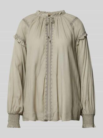 Mos Mosh Relaxed Fit Bluse mit Schl&uuml;sselloch-Ausschnitt in Oliv, Gr&ouml;&szlig;e L