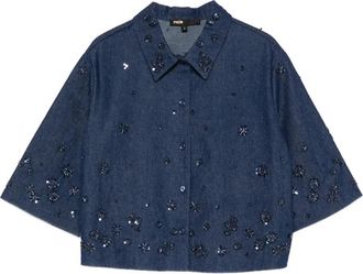 Maje embellished buttoned cotton shirt - women - Cotton - 2 - Blue