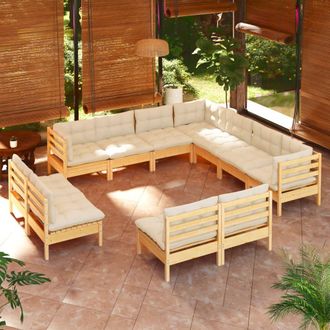 vidaXL Muebles De Jard&iacute;n 11 Pzas Y Cojines Madera Maciza De Pino Crema Vidaxl