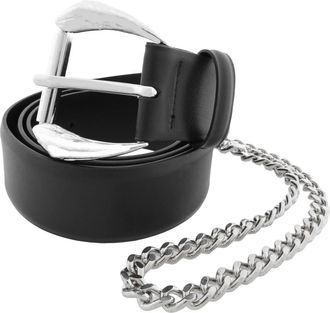 Roberto Cavalli Leather Belt With Chain-Link Attachment, Size 90