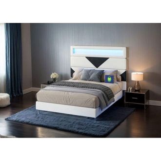 OEM Cama Doble 160x200 - Acolchada - Cabecera Acolchada - Led - Usb