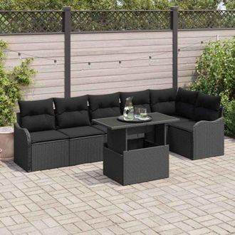 vidaXL Conjunto De Sof&aacute; De Jard&iacute;n Manual 7 Pcs Negro 100 X 55 X 73 Cm Vidaxl