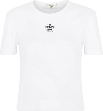 Fendi Geribbelde Cropped Top van Katoen - Dames - T-shirts - Wit - L - Katoen - Tops