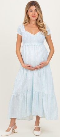Pinkblush Floral Lace Trim Tiered Maxi Dress in Light Blue at Nordstrom, Size X-Small
