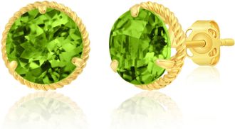 MAX + STONE 14k Yellow or White Gold 8mm Roped Halo Gemstone Round Stud Earrings