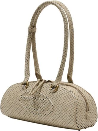 Diesel Womens Quilted Leather Dome Shoulder Bag Beige Cowhide