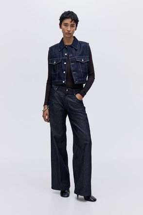 H&M Cropped Denim Waistcoat in Dark Denim Blue at Nordstrom, Size Xx-Large