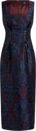Etro jacquard lace-up midi dress - women - Polyester/Silk/Polyurethane/Viscose/Viscose - 38 - Blue
