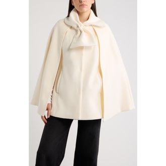 CeCe by Cynthia Steffe Bow Scarf Collar Cape in Ivory at Nordstrom, Size X-Small