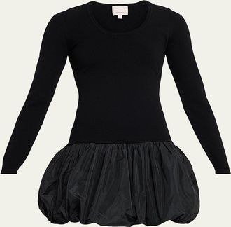 Cinq &agrave; Sept Brisa Long-Sleeve Mixed-Media Bubble Dress