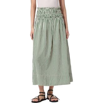 AllSaints Kali Stripe Cotton Maxi Skirt in Apple Green/White at Nordstrom, Size 10 Us