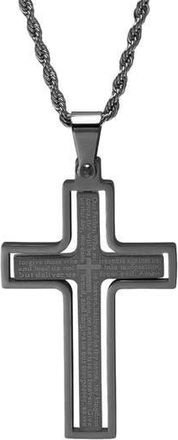 HMY Jewelry Black IP Stainless Steel Lords Prayer Engraved Cross Pendant Necklace at Nordstrom Rack