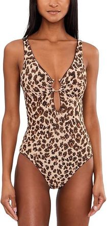 BECCA by Rebecca Virtue Safari Leopard Tatum Ring Cut Out One-piece Womens Swimsuits One Piece Leo : MD, Nylon/Polyester/Spandex