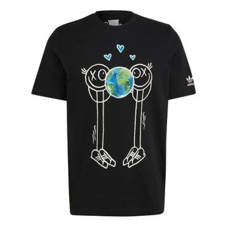 adidas Mens adidas originals Cartoon Pattern Printing Logo Round Neck Short Sleeve Black T-Shirt HR7113