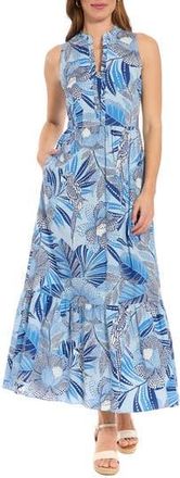 London Times Ruffle Sleeveless Stretch Cotton Maxi Dress in Light Blue/Blue at Nordstrom Rack, Size 18