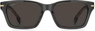 BOSS 56mm Rectangular Sunglasses in Grey Gold/grey at Nordstrom