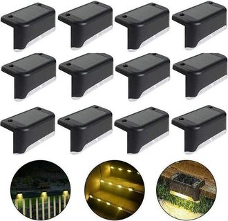 OEM Luces Solares Impermeables Para Vallas, Terrazas Y Escaleras. Luces Solares Led Ip65 Para Jard&iacute;n, Patios Y Escaleras (luz C&aacute;lida, Color Negro, 12 Unid