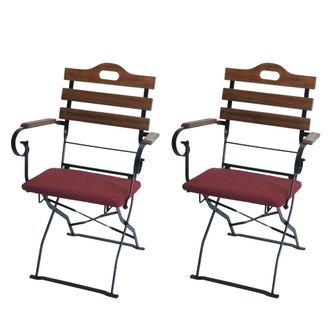 Hhg [nunca Usado] Juego De 2 Sillas De Jard&iacute;n Hhg-122, Silla Plegable, Silla De Jard&iacute;n, Calidad Gastron&oacute;mica, Acacia, Marr&oacute;n Claro, Tapizado Rojo