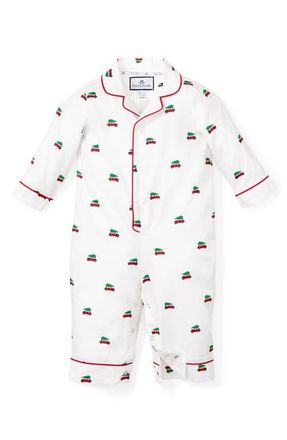 Petite Plume Holiday Journey Cotton Blend Romper in White at Nordstrom, Size 18-24M