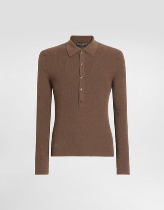 Dolce & Gabbana Ribbed Wool Polo Shirt - Man Sweaters And Cardigans Brown 44
