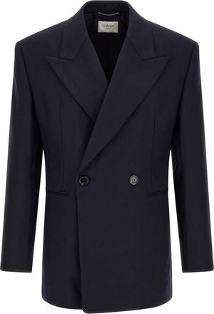 Saint Laurent Navy Blue Peaked Lapel Blazer