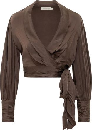Zimmermann Cropped Wrap Top - Dames - Blouses - Bruin - XS - Overhemden