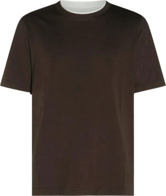 Brunello Cucinelli T-shirt in cotone con bordo a strati - - Tops - Uomo - Marrone - M
