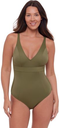S3 Banded Plunge V-Neck One Piece Swimsuit in Eucalyptus at Nordstrom, Size X-Large