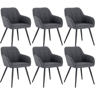 Woltu Set di 6 sedie da pranzo, sedie da cucina in lino e metallo 49x43x81cm grigio scuro - Woltu