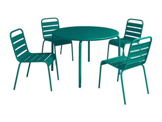 VENTE-UNIQUE.COM Conjunto de mesa y sillas para jard&iacute;n acero azul verdoso