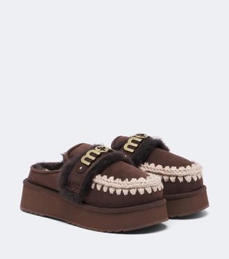 Mou Shearling-lined suede platform mules