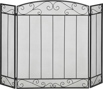 OEM Salvachispas Para Chimenea 105x80,5 Cm Pantalla Para Chimenea Plegable De 3 Paneles Protector De Chimenea Negro