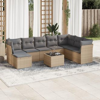 vidaXL Set De Sof&aacute;s De Jard&iacute;n 9 Pzas Con Cojines Rat&aacute;n Sint&eacute;tico Beige Vidaxl