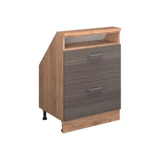 Vicco Armario De Cocina Para Techo Inclinado R-line, Gris Noble/roble Dorado, 60 Cm Con 2 Cajones, Vicco